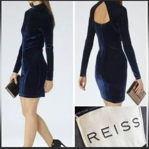Size 4 Reiss Navy Crushed Velvet Bodycon Mini Dress